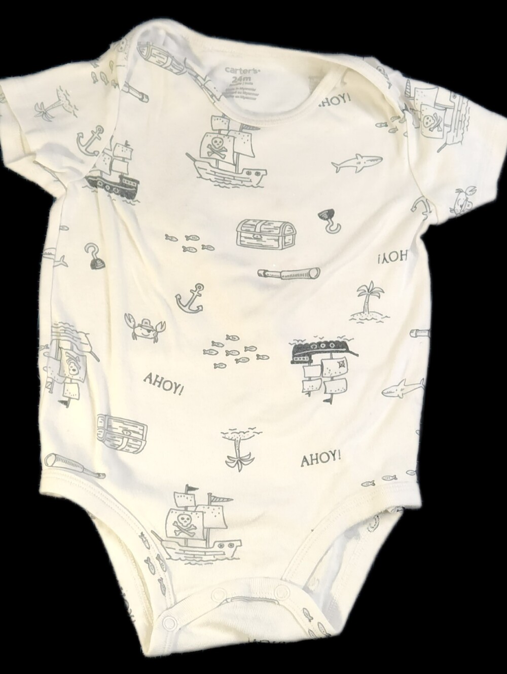 #IC23 Carter's White One-Piece with Gray Pirate & Nautical Print